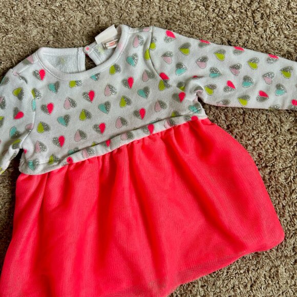 EUC I Girls' Polka Dot Heart Sweater Dress with Pink Tulle Skirt I Size: 3-6M - Picture 1 of 4